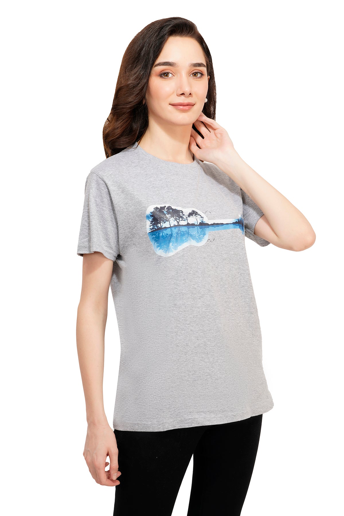 Women Heather Grey Guitar Lake refection t-shirt – SNAZZYNSUAVE