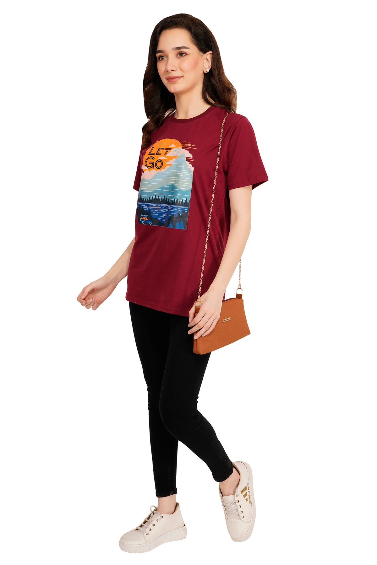 Women Dark Maroon Red Printed T-Shirt - Main Image