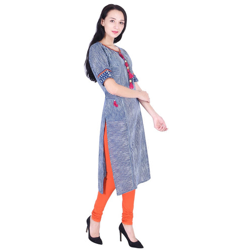 Half sleeve Printed Striped  kurta For Women